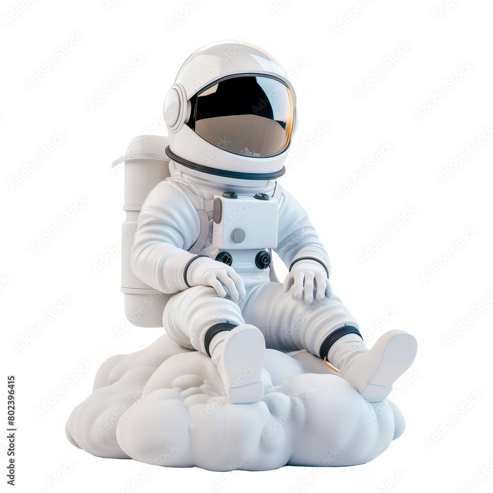 Futuristic relaxation: An astronaut in full gear seated on a cloud, combining elements of space exploration with whimsical charm Futuristic relaxation: An astronaut in full gear seated on a cloud, combining elements of space exploration with whimsical charm