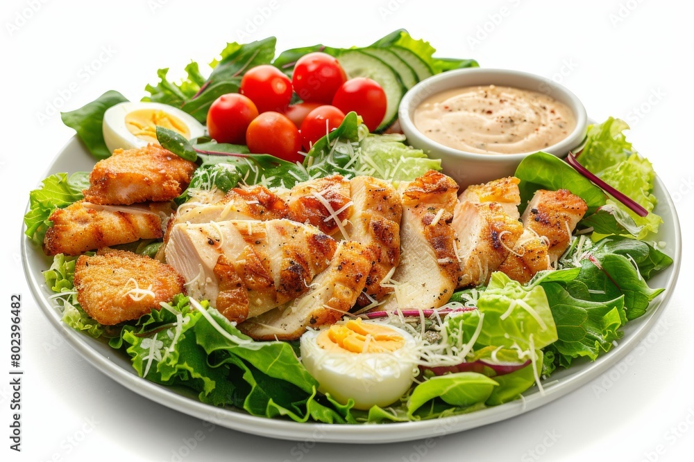Caesar Salad, Green Lettuce Salat with Chicken and Parmesan Cheese, Caesar Salad, Copy Space Caesar Salad, Green Lettuce Salat with Chicken and Parmesan Cheese, Caesar Salad, Copy Space
