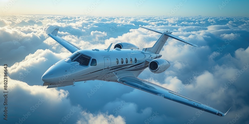 Naklejka premium Luxury Air Travel: Private Jet Against Azure Sky