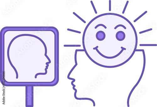Color Icon Positive Self Talk. Vector Icon of a Positive Person and Reflection in a Mirror. Mental Health. Positive Thinking Concept