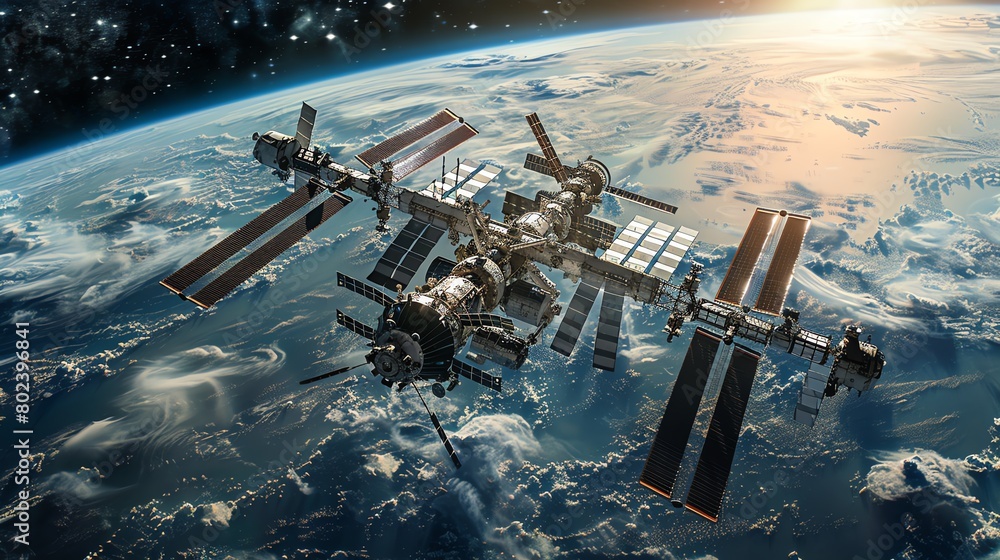 Research facility on a space station experimenting with soil-less farming Research facility on a space station experimenting with soil-less farming