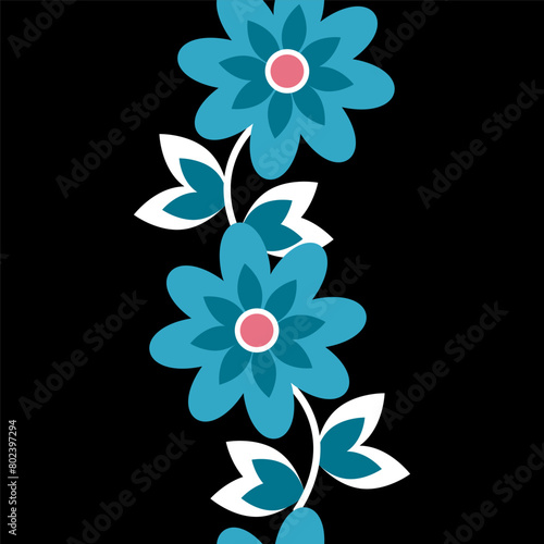 Bright ethnic Mexican flowers in a seamless border 