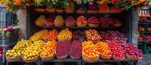 A colorful farmers market stall filled with fresh produce © fangphotolia