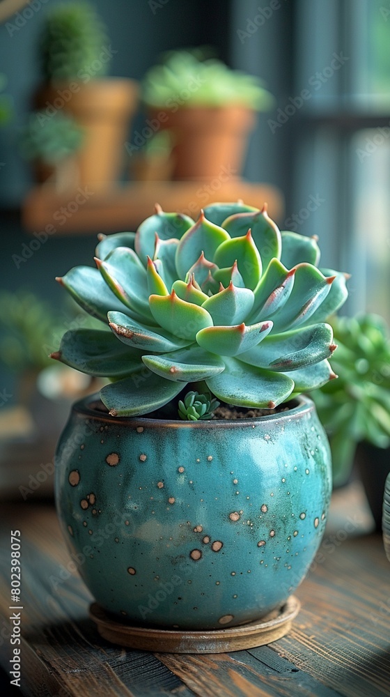 A minimalist workspace with a laptop and succulent plant A minimalist workspace with a laptop and succulent plant