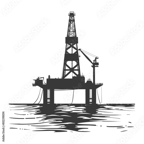 silhouette oil platform or oil derrick in the sea black color only
