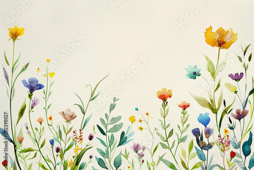 Floral hand-drawn background. Botanical line art wallpaper with flowers and branches