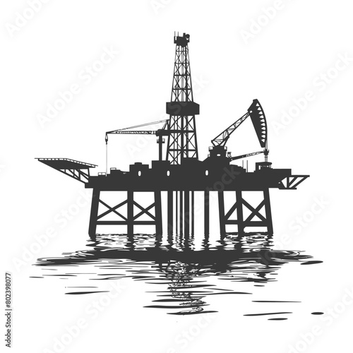 silhouette oil platform or oil derrick in the sea black color only