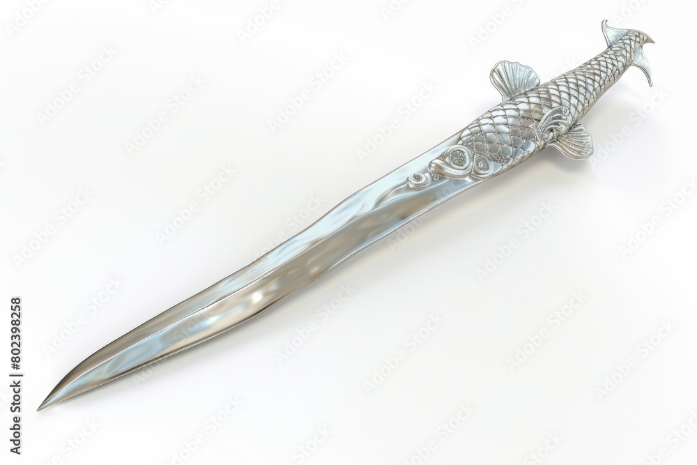 A unique fish shaped knife on a clean white background. Perfect for kitchen and cooking themes A unique fish shaped knife on a clean white background. Perfect for kitchen and cooking themes