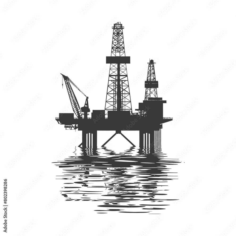 silhouette oil platform or oil derrick in the sea black color only silhouette oil platform or oil derrick in the sea black color only