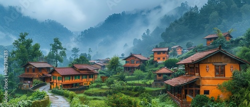 A quaint village nestled in the hills.Professional photographer perspective