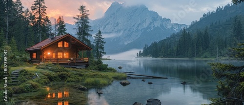 A serene mountain retreat with cabins and hiking trails