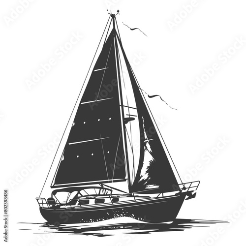 silhouette sail boat full black color only photo