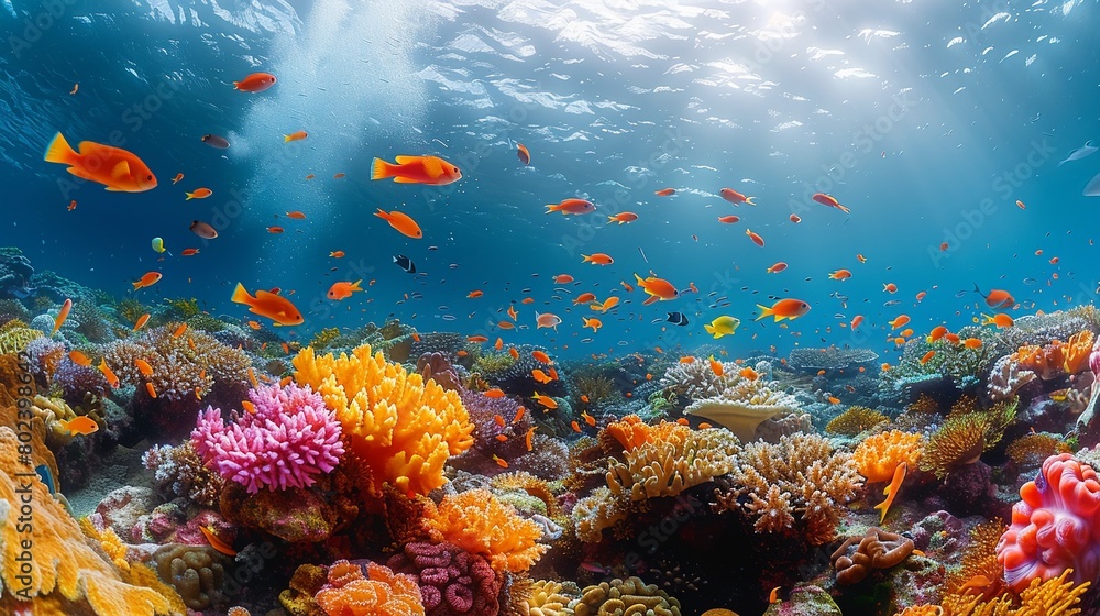 A vibrant coral reef teeming with marine life.Professional photographer perspective A vibrant coral reef teeming with marine life.Professional photographer perspective