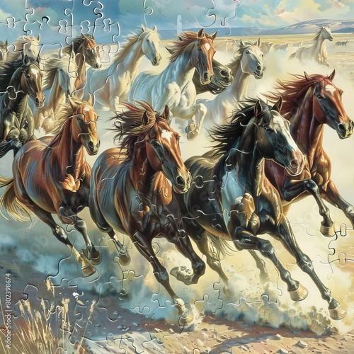 Herd of Wild Horses Galloping Across the Open Plains