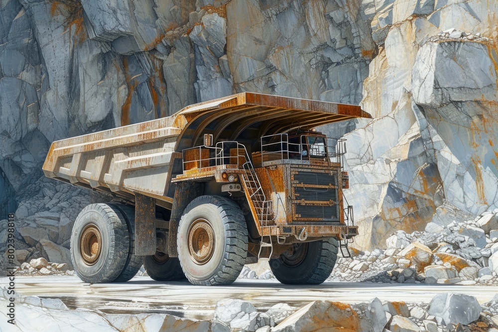 Close-up of Mining Truck in Marble Pit