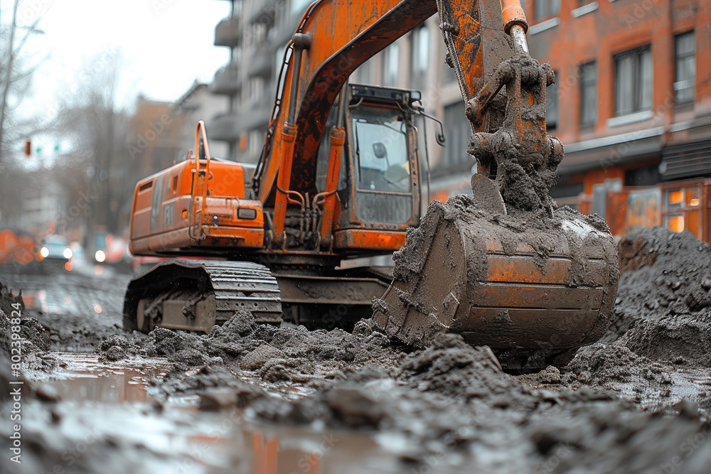 Construction Zone: Powerful Excavator at Work Construction Zone: Powerful Excavator at Work