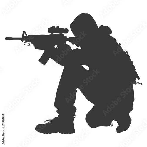 silhouette terrorist in action full body black color only