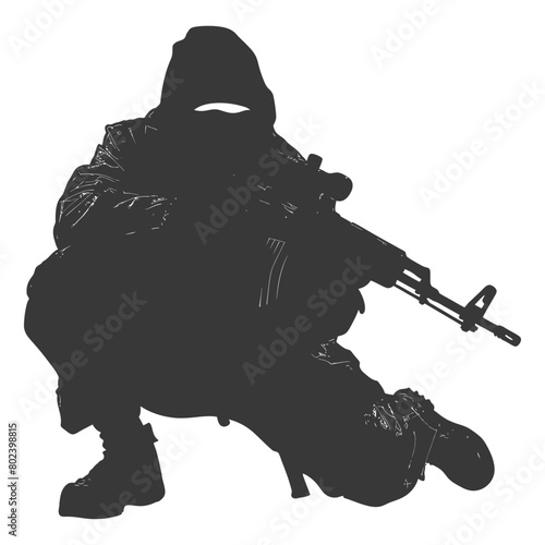 silhouette terrorist in action full body black color only
