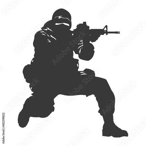 silhouette terrorist in action full body black color only