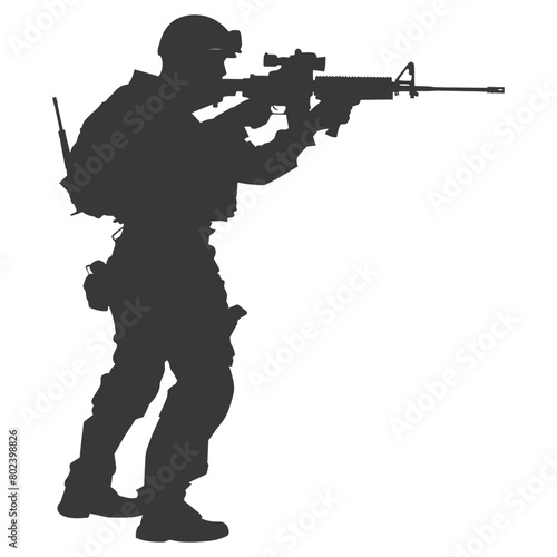 silhouette terrorist in action full body black color only