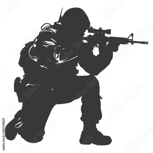 silhouette terrorist in action full body black color only