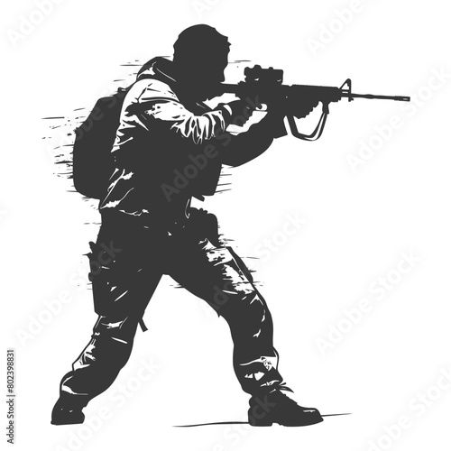 silhouette terrorist in action full body black color only