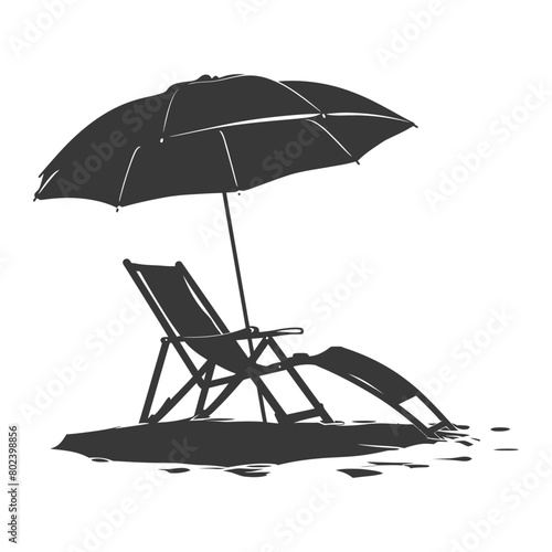 silhouette umbrella beach and beach chair full black color only