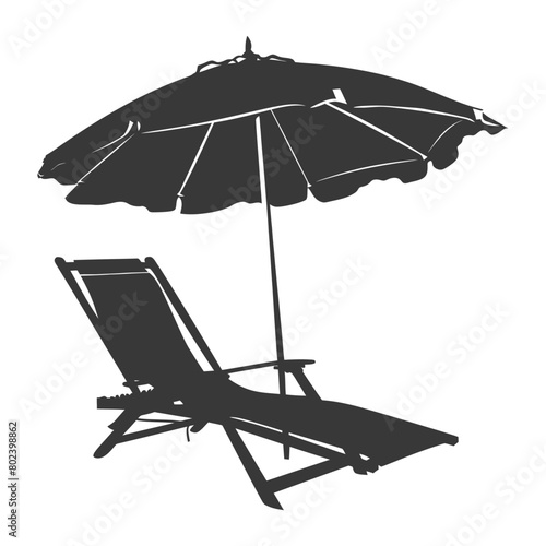 silhouette umbrella beach and beach chair full black color only