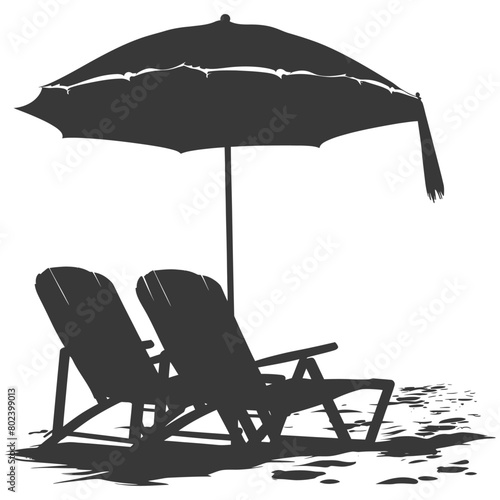 silhouette umbrella beach and beach chair full black color only