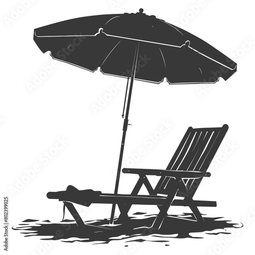 silhouette umbrella beach and beach chair full black color only