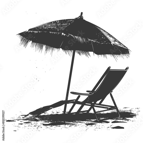 silhouette umbrella beach and beach chair full black color only