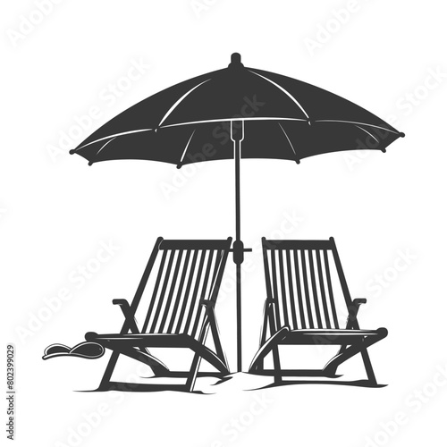 silhouette umbrella beach and beach chair full black color only