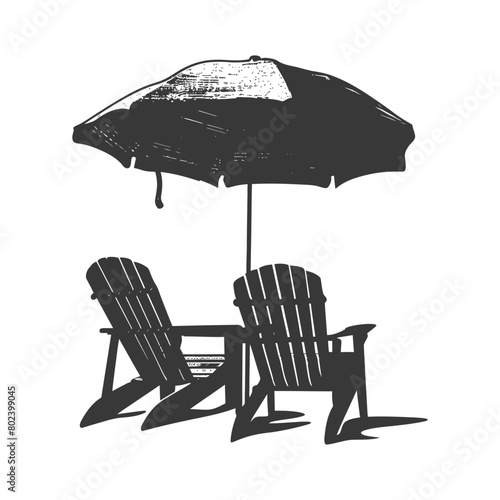 silhouette umbrella beach and beach chair full black color only