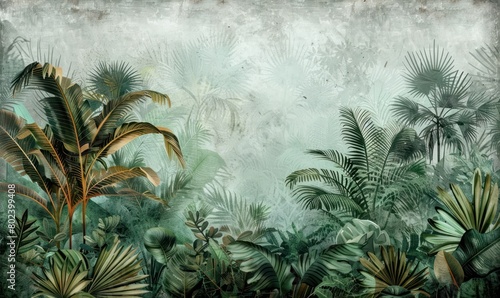 Abstract tropical pattern with beautiful leaves and plants. Jungle print wallpaper