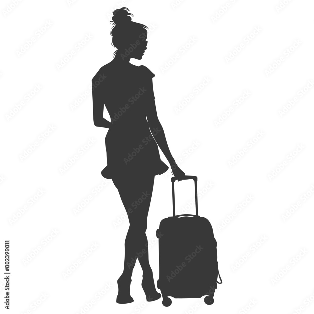 silhouette woman traveling with suitcase black color only silhouette woman traveling with suitcase black color only