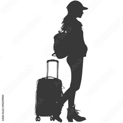 silhouette woman traveling with suitcase black color only