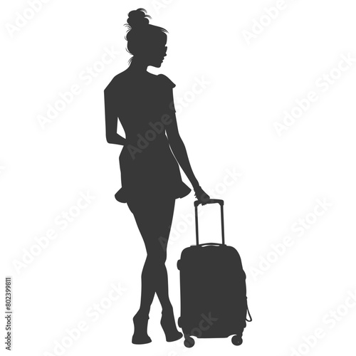 silhouette woman traveling with suitcase black color only