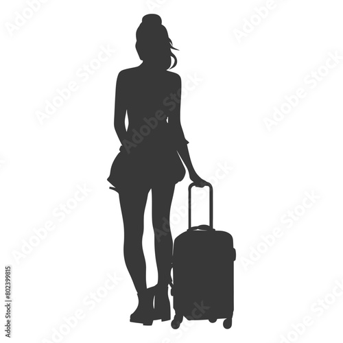 silhouette woman traveling with suitcase black color only