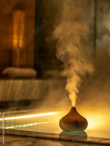 Soothing Aroma Diffuser Casting Calming Light in Relaxing Spa-Inspired Setting