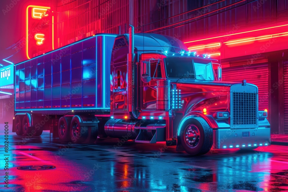 Retro Futurism: Cabover Truck in Synthwave Colors
