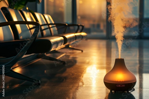 Soothing Scent Diffuser in Tranquil Waiting Room Emits Warm Light for Relaxation photo