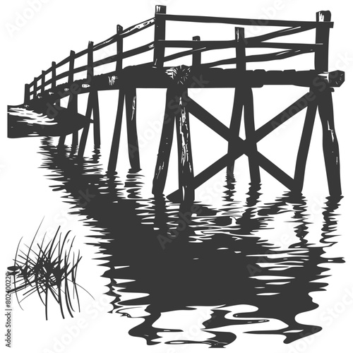 silhouette wooden bridge across the river full black color only