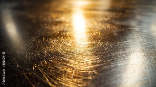 Close-up image of a shimmering metal surface, capturing the play of light across its sleek, polished finish, perfect for a modern and sophisticated look photo