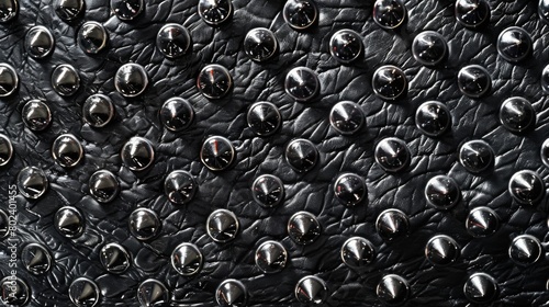 Metallic studs on a black leather background provide an edgy and rock-inspired texture to your design.