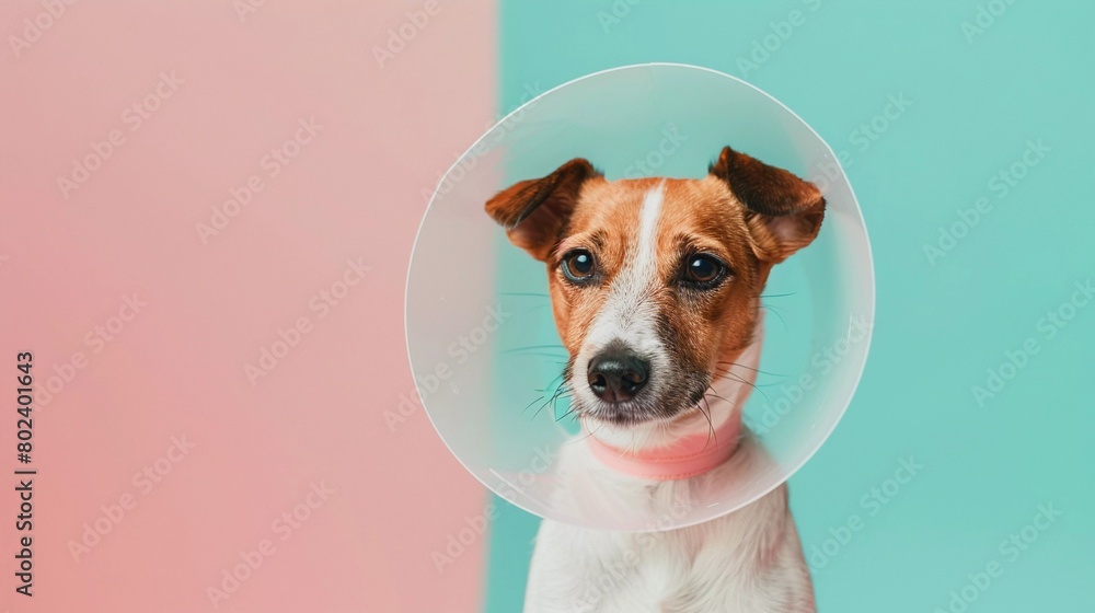 Regal Recovery with Room for Hope: Canine in Cone Collar Bathes in Soft Light (Surreal Studio Portrait) Regal Recovery with Room for Hope: Canine in Cone Collar Bathes in Soft Light (Surreal Studio Portrait)