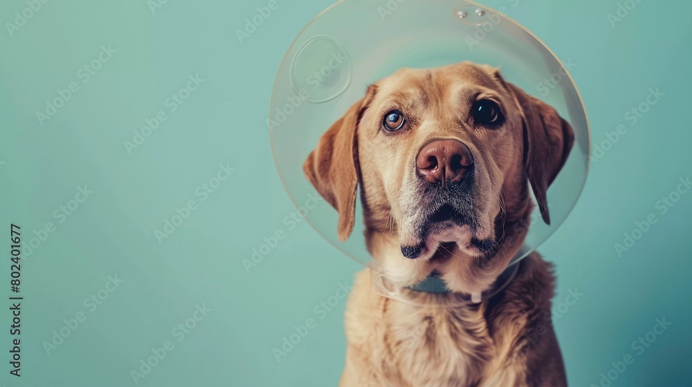 Regal Recovery with Room for Hope: Canine in Cone Collar Bathes in Soft Light (Surreal Studio Portrait)
