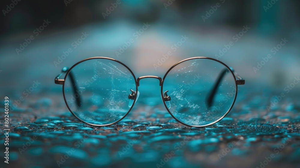 Pair of glasses resting on a table, suitable for various concepts and designs Pair of glasses resting on a table, suitable for various concepts and designs