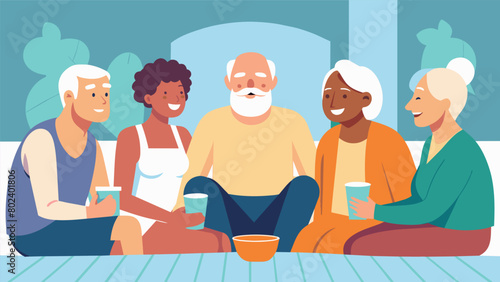 A group of retired individuals using the sauna as a way to socialize and support each others health goals..