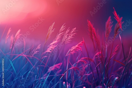 A serene scene of tall grass with a beautiful pink sky in the background. Ideal for nature and landscape concepts
