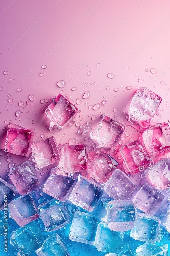 A close up of ice cubes with pink and blue colors A close up of ice cubes with pink and blue colors